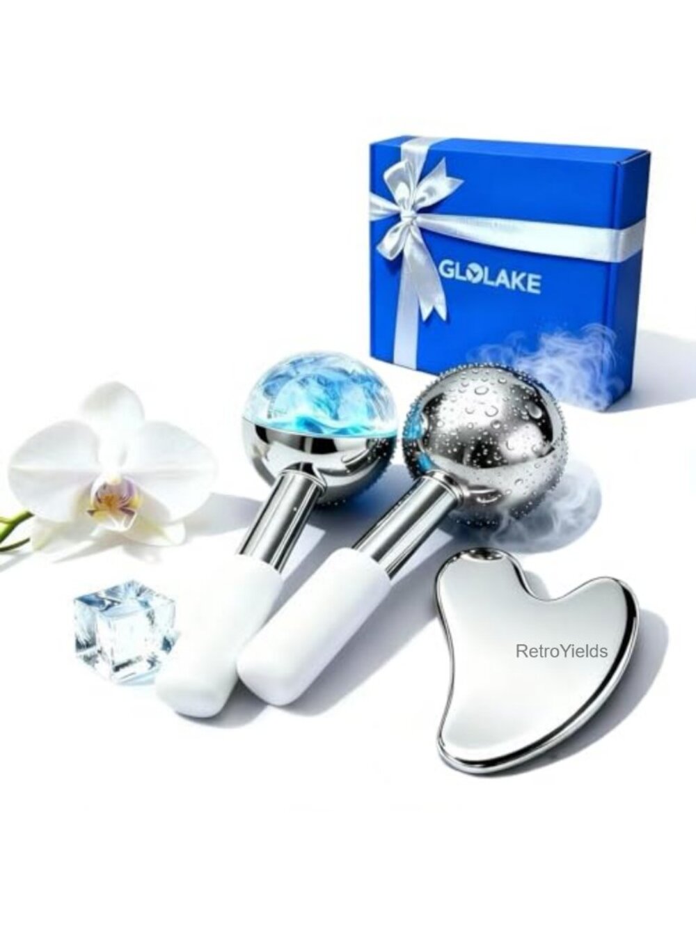 Stainless Steel Ice Roller & Gua Sha Set 3-Pc Facial Massage Kit
